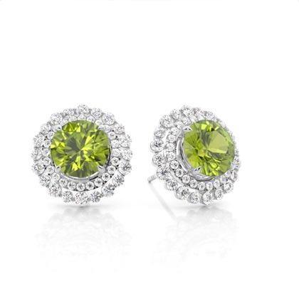Claw Prong Setting Round Peridot Halo Earring
