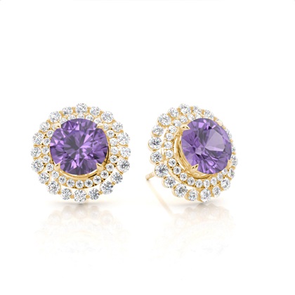 Claw Prong Setting Round Amethyst Halo Earring