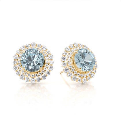 Claw Prong Setting Round Aquamarine Halo Earring