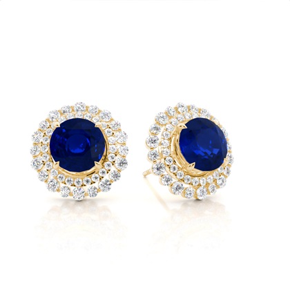 Claw Prong Setting Round Blue Sapphire Halo Earring