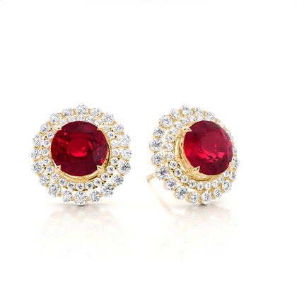 Claw Prong Setting Round Ruby Halo Earring