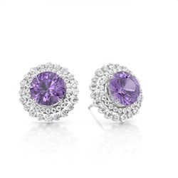 Runde Amethyst-Halo-Ohrringe in Krappenfassung