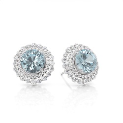Claw Prong Setting Round Aquamarine Halo Earring