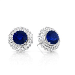Claw Prong Setting Round Blue Sapphire Halo Earring
