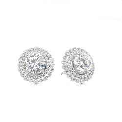 Claw Prong Setting Round Diamond Halo Earring