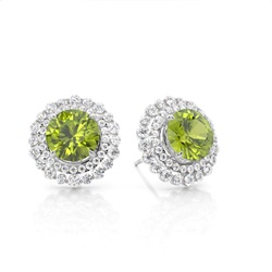 Runder Halo-Ohrring mit Peridot in Krappenfassung