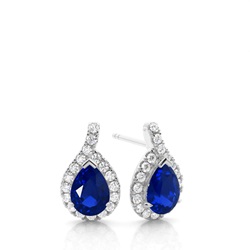 Prong Setting Pear Blue Sapphire Halo Earrings