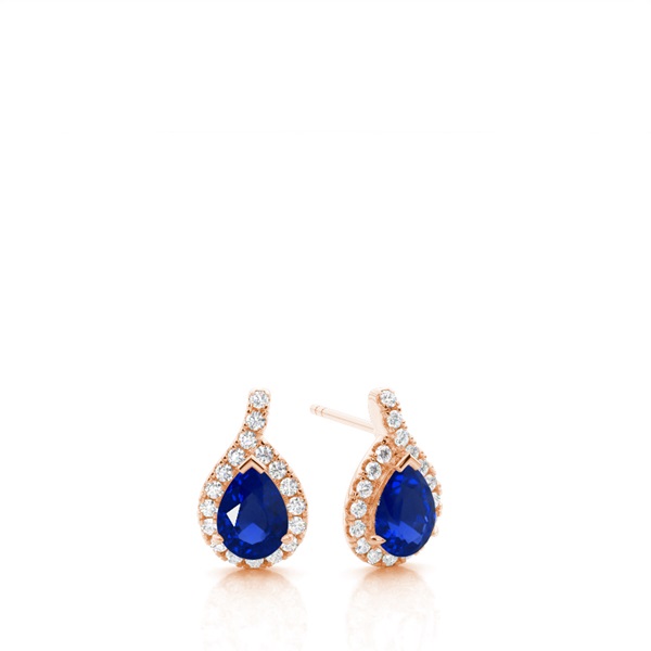 Prong Setting Pear Blue Sapphire Halo Earrings