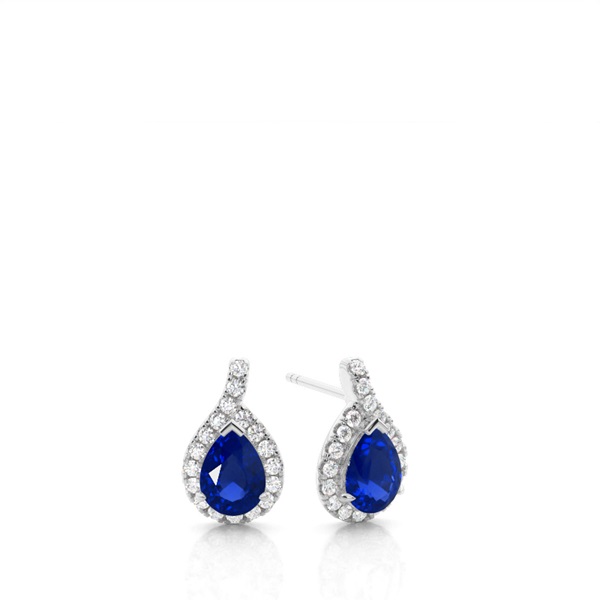 Prong Setting Pear Blue Sapphire Halo Earrings
