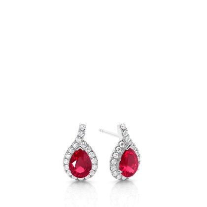 Prong Setting Pear Ruby Halo Earrings