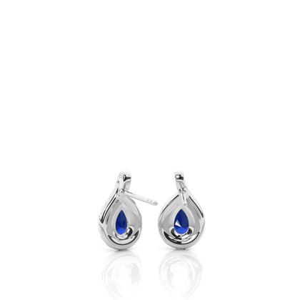 Prong Setting Pear Blue Sapphire Halo Earrings