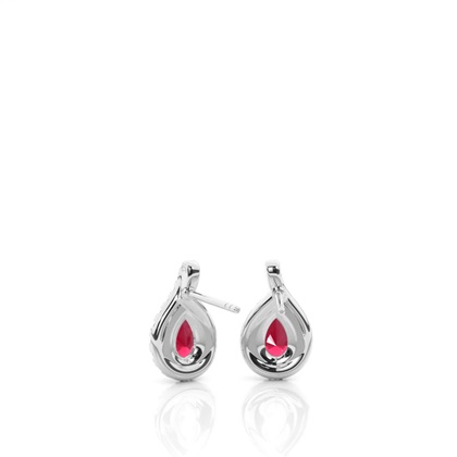 Prong Setting Pear Ruby Halo Earrings