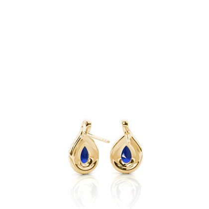 Prong Setting Pear Blue Sapphire Halo Earrings