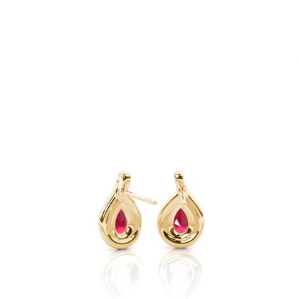 Prong Setting Pear Ruby Halo Earrings