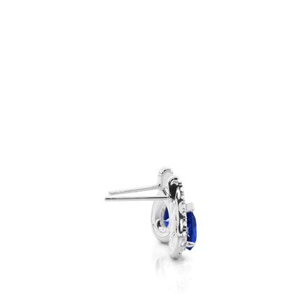Prong Setting Pear Blue Sapphire Halo Earrings
