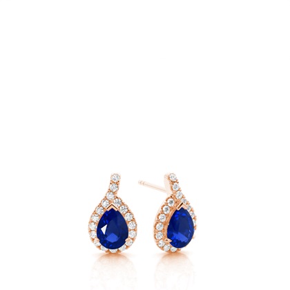 Prong Setting Pear Blue Sapphire Halo Earrings