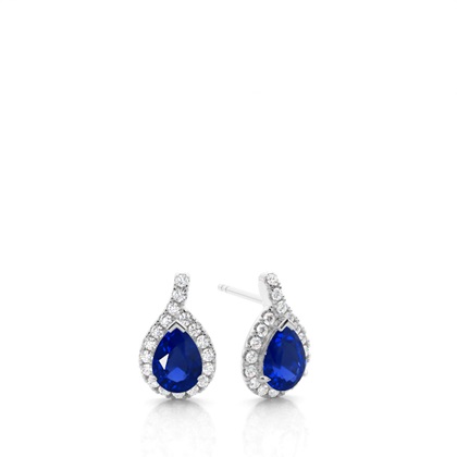 Prong Setting Pear Blue Sapphire Halo Earrings