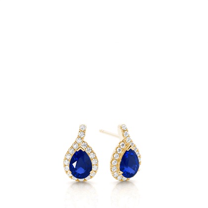 Prong Setting Pear Blue Sapphire Halo Earrings