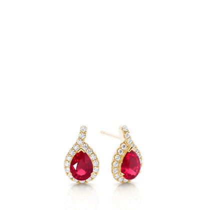 Prong Setting Pear Ruby Halo Earrings