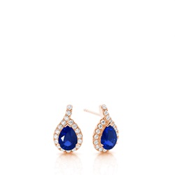 Prong Setting Pear Blue Sapphire Halo Earrings