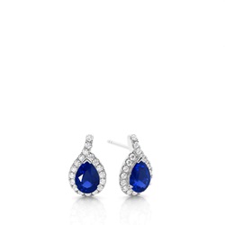 Prong Setting Pear Blue Sapphire Halo Earrings