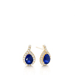 Prong Setting Pear Blue Sapphire Halo Earrings