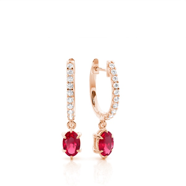 Prong Setting Oval Ruby Hoop Earrings