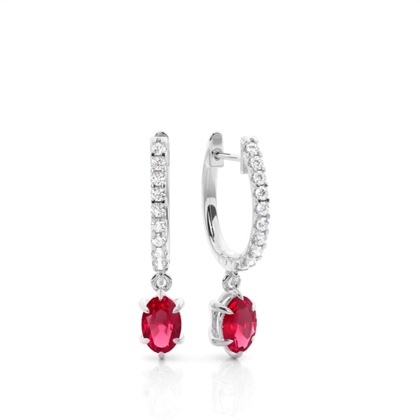 Prong Setting Oval Ruby Hoop Earrings