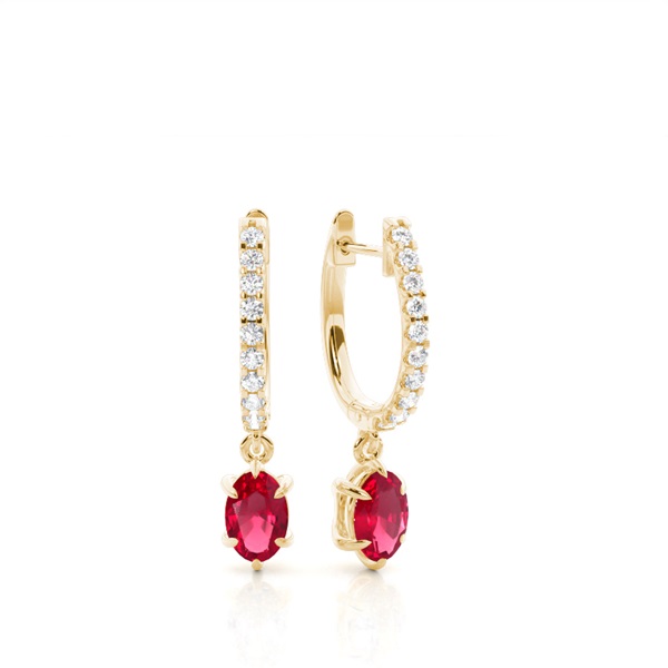 Prong Setting Oval Ruby Hoop Earrings
