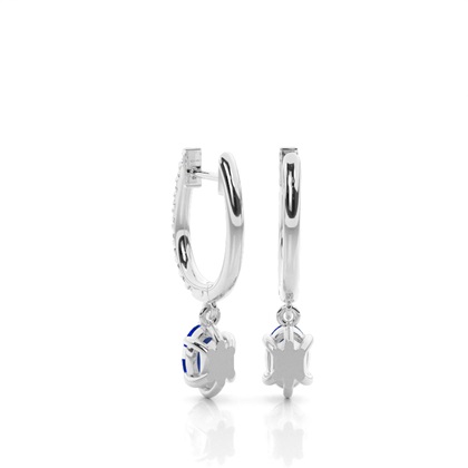 Prong Setting Oval Blue Sapphire Hoop Earrings