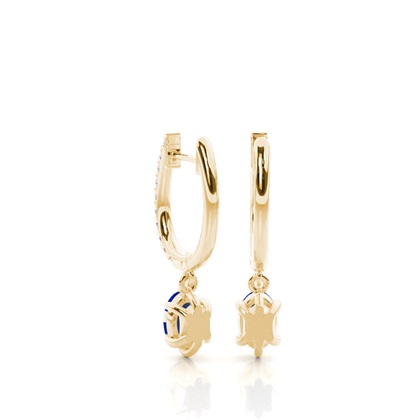 Prong Setting Oval Blue Sapphire Hoop Earrings