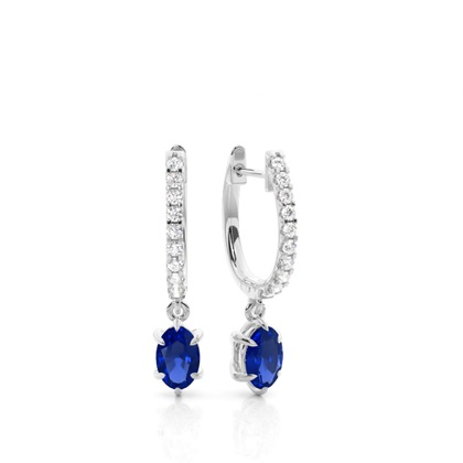 Prong Setting Oval Blue Sapphire Hoop Earrings
