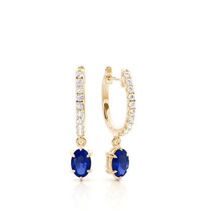 Prong Setting Oval Blue Sapphire Hoop Earrings