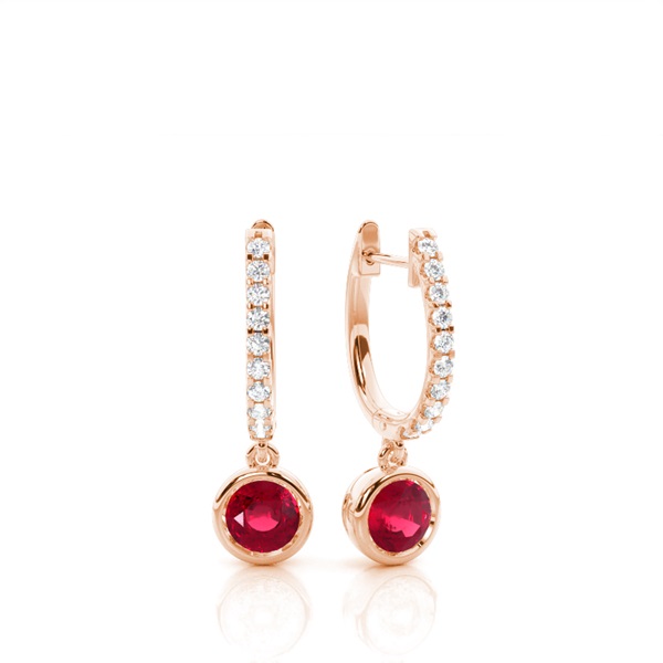 Prong Setting Round Ruby Hoop Earrings