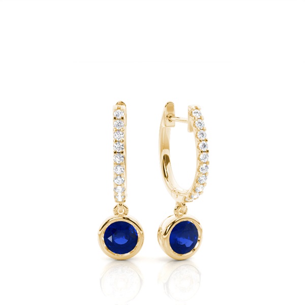 Prong Setting Round Blue Sapphire Hoop Earrings