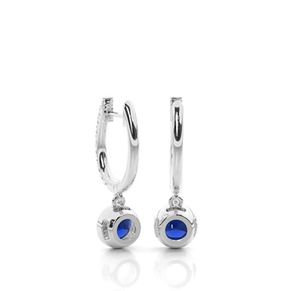 Prong Setting Round Blue Sapphire Hoop Earrings