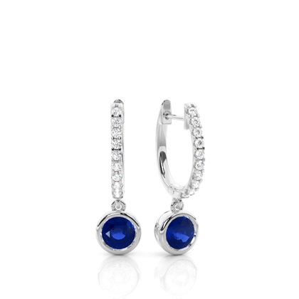 Prong Setting Round Blue Sapphire Hoop Earrings