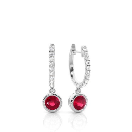 Prong Setting Round Ruby Hoop Earrings