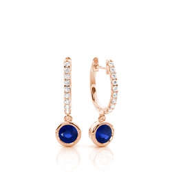 Prong Setting Round Blue Sapphire Hoop Earrings
