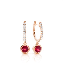 Prong Setting Round Ruby Hoop Earrings