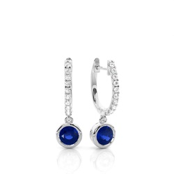 Prong Setting Round Blue Sapphire Hoop Earrings