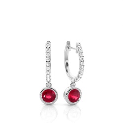 Prong Setting Round Ruby Hoop Earrings