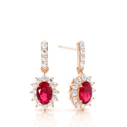Prong Setting Oval Ruby Halo Earrings