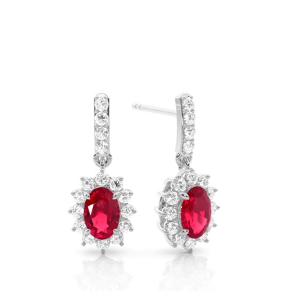 Prong Setting Oval Ruby Halo Earrings