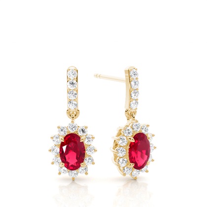 Prong Setting Oval Ruby Halo Earrings