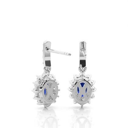 Prong Setting Oval Blue Sapphire Halo Earrings