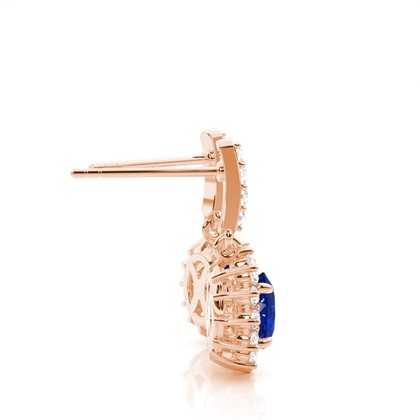 Prong Setting Oval Blue Sapphire Halo Earrings