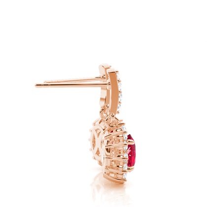 Prong Setting Oval Ruby Halo Earrings