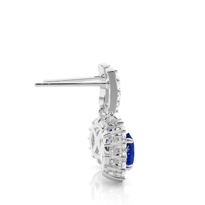 Prong Setting Oval Blue Sapphire Halo Earrings