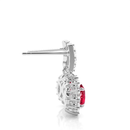 Prong Setting Oval Ruby Halo Earrings